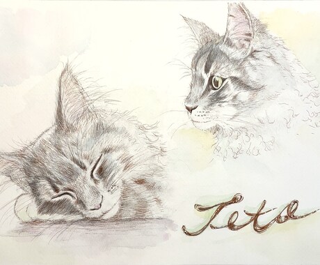 水彩画でうちのこ（ペット）の似顔絵を作成します 温かい手描き水彩で思い出を残そう✳︎プレゼントにも✳︎ イメージ1
