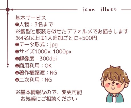 商用OK！人と被らないアイコン描きます 選べる表情、4点セット！！名刺やSNSのアイコンにぜひ！ イメージ2