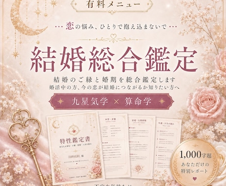 結婚のご縁と婚期を総合鑑定します 婚活中の方、今の恋が結婚につながるか知りたい方へ。 イメージ1