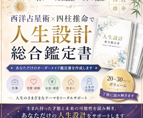 西洋占星術×四柱推命×FP目線で鑑定書を作成します オーダーメイド鑑定書｜仕事・恋愛・お金・住まい・人生設計 イメージ1