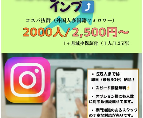 短時間でInstagramフォロワーを増やします 高コスパ商品！短時間で即反映可能 イメージ1