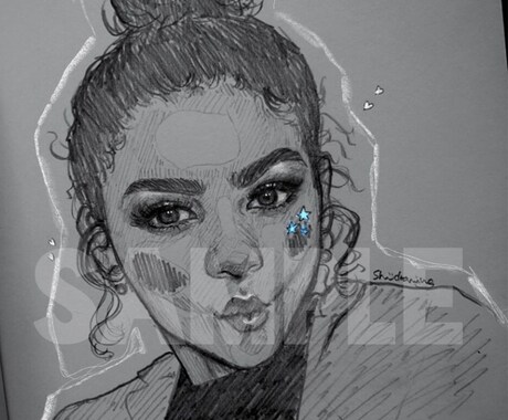 鉛筆画をデジタルで加工した似顔絵描きます SNSのアイコンやプレゼントに！ イメージ2