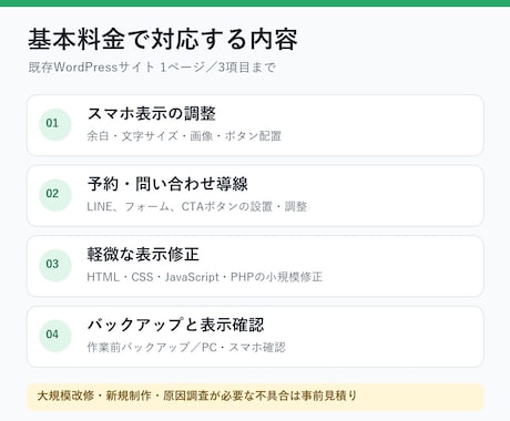 WordPressの予約導線を整えます 小規模店舗のスマホ表示と問い合わせ導線を丁寧に修正 イメージ2