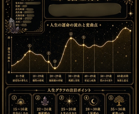 西洋占星術｜恋愛・仕事・金運など人生を見える化ます ホロスコープをもとにあなた専用の人生グラフを作成 イメージ2