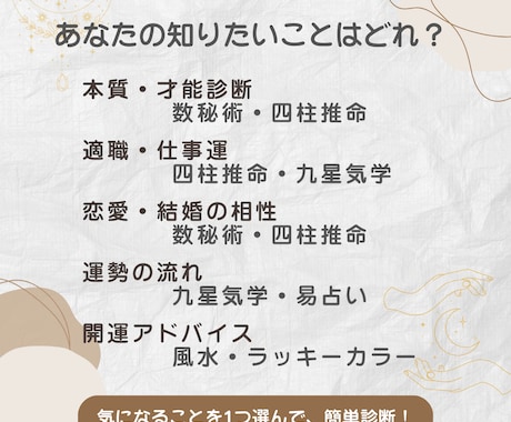 ワンコイン鑑定｜本質・才能を簡易診断します お試し鑑定！シンプルな診断で運勢を知る イメージ2