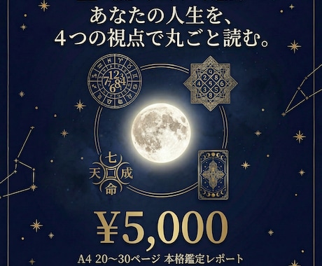 フル鑑定 4術合わせた総合個別レポートを作ります 星座・数秘・タロット・四柱推命で丸ごと読む イメージ1