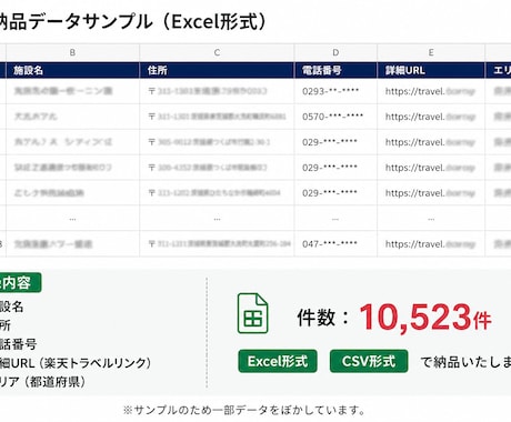 楽天トラベル宿泊施設1万件営業リスト提供します 住所・電話番号付き全国ホテル・旅館【10523件】営業リスト イメージ2
