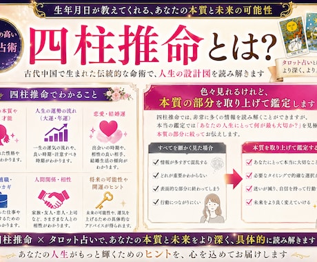 四柱推命×タロットで相手の本音を深く鑑定します 片思い・復縁・複雑恋愛も対応。恋の不安に寄り添う鑑定 イメージ2