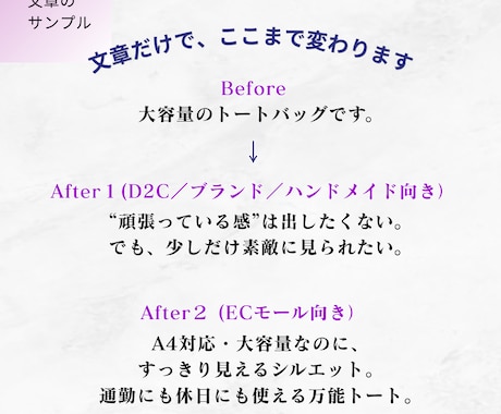 商品企画経験者が"欲しい"につながる文章を作ります 商品の魅力を整理し、選ばれる理由を言語化 イメージ2