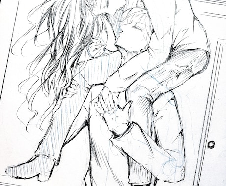 少女漫画　カップル　萌えなどイラスト描きます 制作します(モノクロ　白黒　シャーペン画　恋人イラスト) イメージ2
