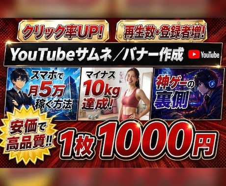 目を引くYouTubeサムネイル作成します イメージ1