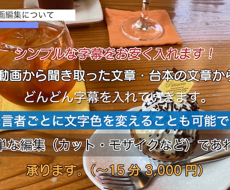 字幕テロップ入れます シンプルな字幕でわかりやすい動画にします。 イメージ1