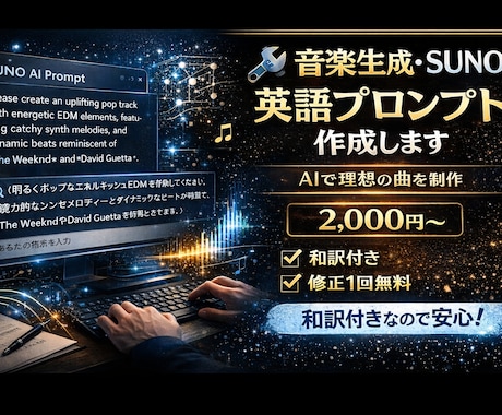 音楽生成AI・SUNO用英語プロンプト作成します SUNO用英語プロンプト作成｜AIで理想の曲に近づける イメージ1
