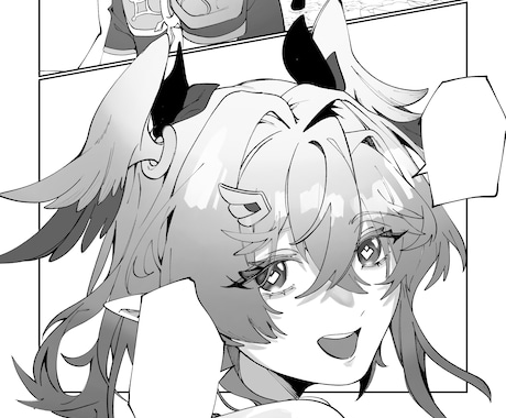 今時の絵柄で白黒漫画を描きます 可愛い女の子から大男まで、色々なキャラクターが描けます イメージ1