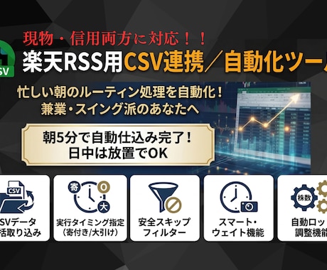 一括処理OK！楽天RSSのCSV連携で効率化します 忙しい朝のルーティン処理を自動化！兼業・スイング派のあなたへ イメージ1