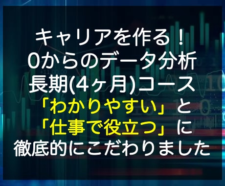 実務で役立つデータ分析スキルを０から習得できます 4ヶ月でデータ分析のスキル・ツール・考え方・仕事を学びます イメージ1