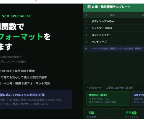 Excelで業務用フォーマットを作成します 現場で本当に使えるExcelを、SCM経験者が作ります イメージ1