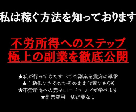 富裕層が社会の裏で稼ぐ自動化可能な副業を紹介します マニュアルに沿って実践するのみです。難しいことはありません。 イメージ1