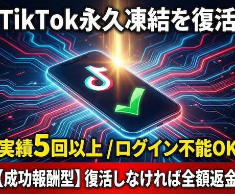 TikTok永久凍結アカウントの復旧を支援します 【成功報酬型】ログイン不能でも3週間以内に復活させた経験あり イメージ1
