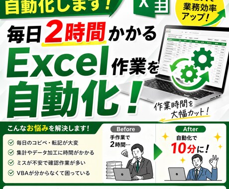 面倒なExcel作業を自動化（VBA対応）します 現役の業務系エンジニアが業務に寄り添った自動化を提案！ イメージ1