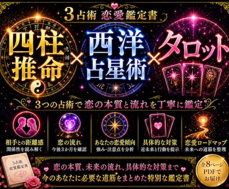 復縁・片思いなどを3占術で丁寧に鑑定します 恋の迷いを3つの占術で読み解く8ページ鑑定書 イメージ1