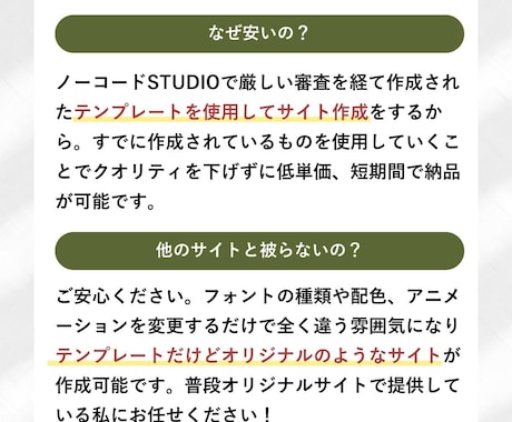 テンプレートを使用し短期間でサイト制作します STUDIOを使い高クオリティ・低単価・短期間で提供 イメージ2
