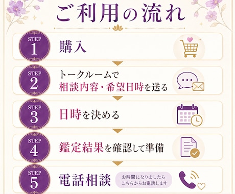 四柱推命の鑑定結果をもとに電話でお話しします 鑑定書への質問や、今のお悩みを一緒に整理します イメージ2