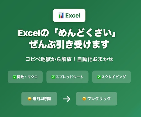 Excelの「めんどくさい」を自動化します コピペ地獄から解放！Excel・スプレッドシート対応 イメージ1