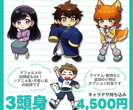 期間限定価格！★ミニキャラ(SDキャラ)描きます 3頭身のデフォルメイラスト作成！グッズ・動画・SNS等に！ イメージ2