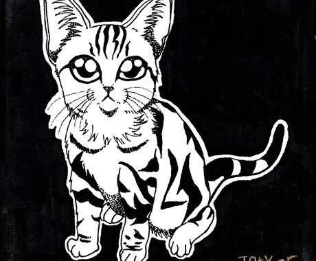 あなたの猫ちゃんを世界に1つだけのアートにします 10cmキャンバスに黒ペンで似顔絵を描きます イメージ2