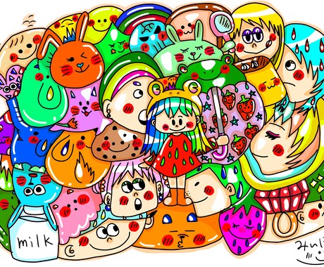待ち受けにおすすめの一枚絵を描きます ついつい笑顔になっちゃうカラフルポップな一枚絵 イメージ2