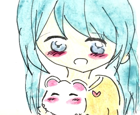 水彩でほっこり‼︎ペットとアナタを描きます リアルすぎない水彩似顔絵♫ポストカードは郵送◯ イメージ2