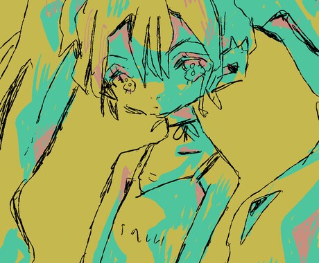 退廃的ポップな世界観のニ色塗り。一枚絵を制作します きっと伝わる温度がある。唯一無二の表現で世界観を構築します。 イメージ1