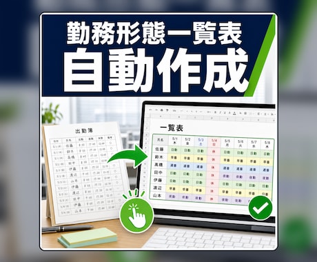 福祉の勤務形態一覧表を自動作成します 出勤簿に合わせてチューニング・カスタマイズ イメージ1
