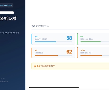 MEO・SEO・AIOの3軸で店舗集客を診断します 最新のAI検索エンジンでの露出度を可視化し、改善策を提示 イメージ2