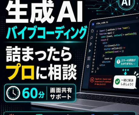 生成AIバイブコーディングの悩みをプロが解決します 一回60分！プロのエンジニアが画面共有しながら徹底サポート！ イメージ1