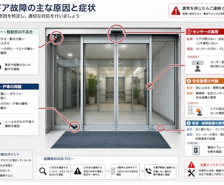 自動ドアが開かない？不具合の原因を診断します 自動ドアが開かない・異音がする…まずはご相談ください イメージ1