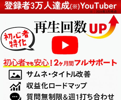 YouTube再生数UP！初心者向けコンサルします 登録者3万人実績！視聴維持率とクリック率を改善して再生数UP イメージ1