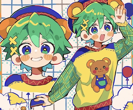 全てお任せ！ポップでごちゃっと可愛い1枚絵描きます ポーズや構図等全てお任せしたい…そんな方々にオススメです！ イメージ1