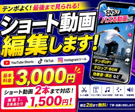 ショート動画をテンポ良く編集します YouTube・TikTok対応！1本1500円～ イメージ1