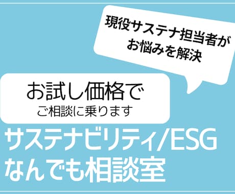 サステナビリティESG対応なんでもご相談に乗ります お試し価格で、現役サステナ担当者がお悩みを解決します！ イメージ1