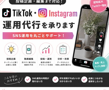SNS運用代行/TikTokインスタ運用代行します 「何を投稿したらいいかわからない」を全部解決。 イメージ1