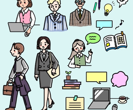 商用OK!シンプルな人物まとめイラスト描きます 業種別の依頼OK！オフィス、カフェ、育児、介護、工事、等 イメージ1