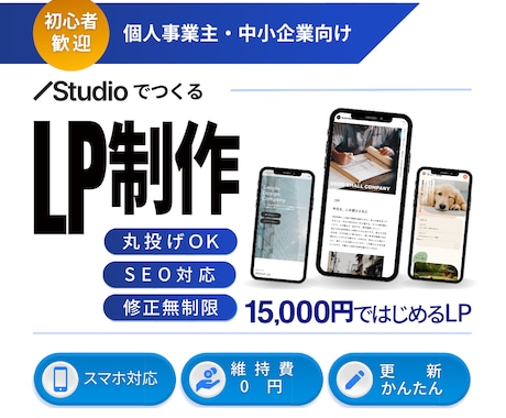 丸投げOK｜StudioでLP制作いたします 15,000円ではじめるLP制作｜SEO対応・初心者歓迎 イメージ1