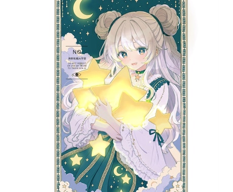 額装映え 華やかなキャライラストを制作します 装飾フレーム・花・星・月・中華風など、額装映えする華やかさ❁ イメージ2
