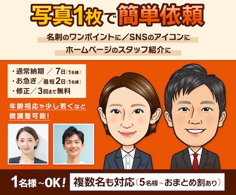 名刺・アイコン・スタッフ紹介用の似顔絵を製作します 1,200件以上の製作実績！様々な職種に対応します！ イメージ2