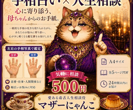 手相占い×人生相談｜心に寄り添います 母ちゃんが心を込めて、鑑定書（PDF）を届けるよ。 イメージ2