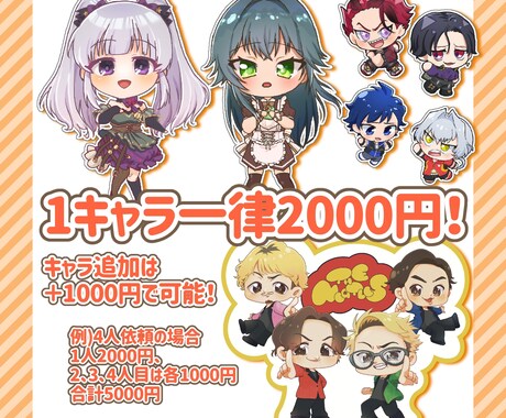 1キャラ2000円固定！SDキャラ描きます 2人目以降は追加1キャラあたり1000円♪ イメージ2
