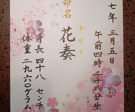 手書きであたたかみのある命名書を作成いたします 色んな柄の用紙があります！イメージをお申し付けください。 イメージ2