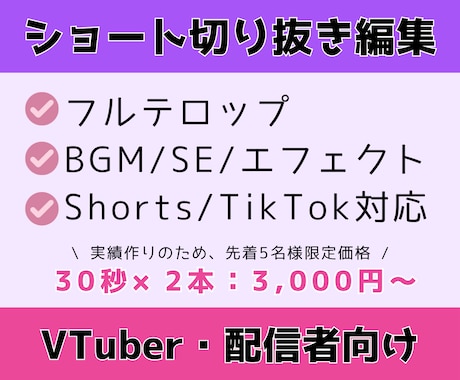 VTuber・配信者向け！切り抜きショート作ります 切り抜き箇所をご指定いただくだけ！まるっと切り抜き編集します イメージ1